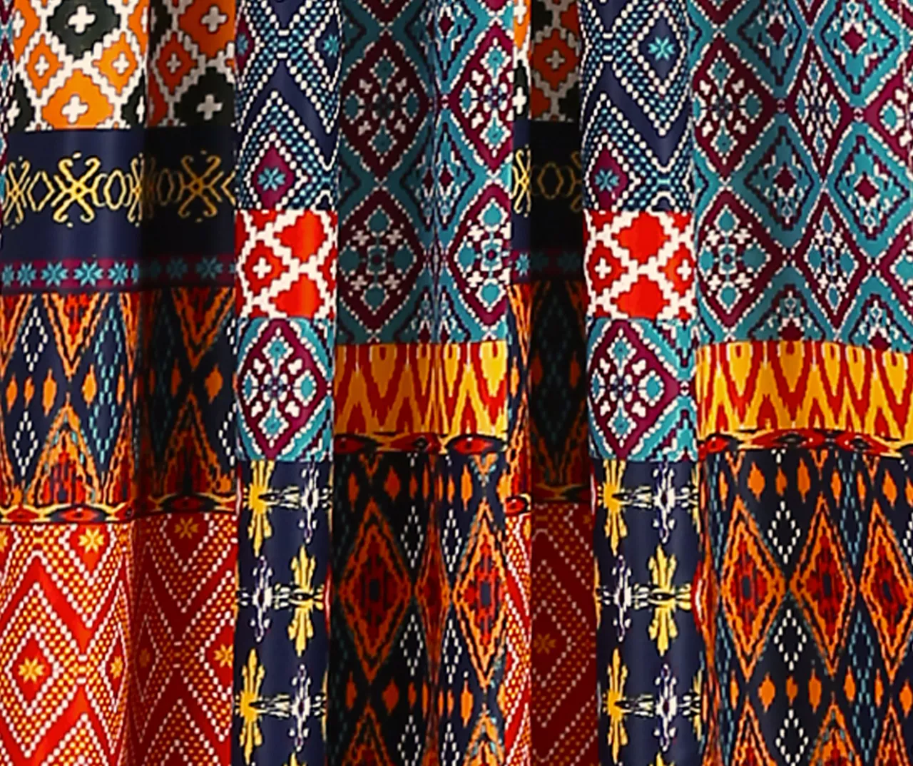 Misha Blue & Yellow Patchwork Room-Darkening Rod Pocket Curtain Panel Pair, (84") - Image 3