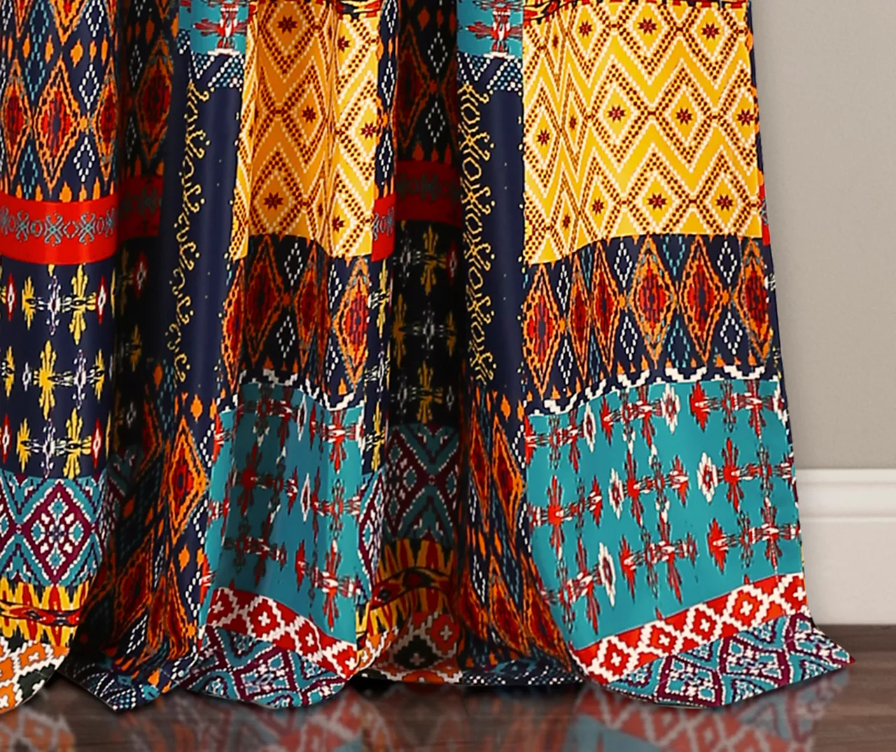 Misha Blue & Yellow Patchwork Room-Darkening Rod Pocket Curtain Panel Pair, (84") - Image 4