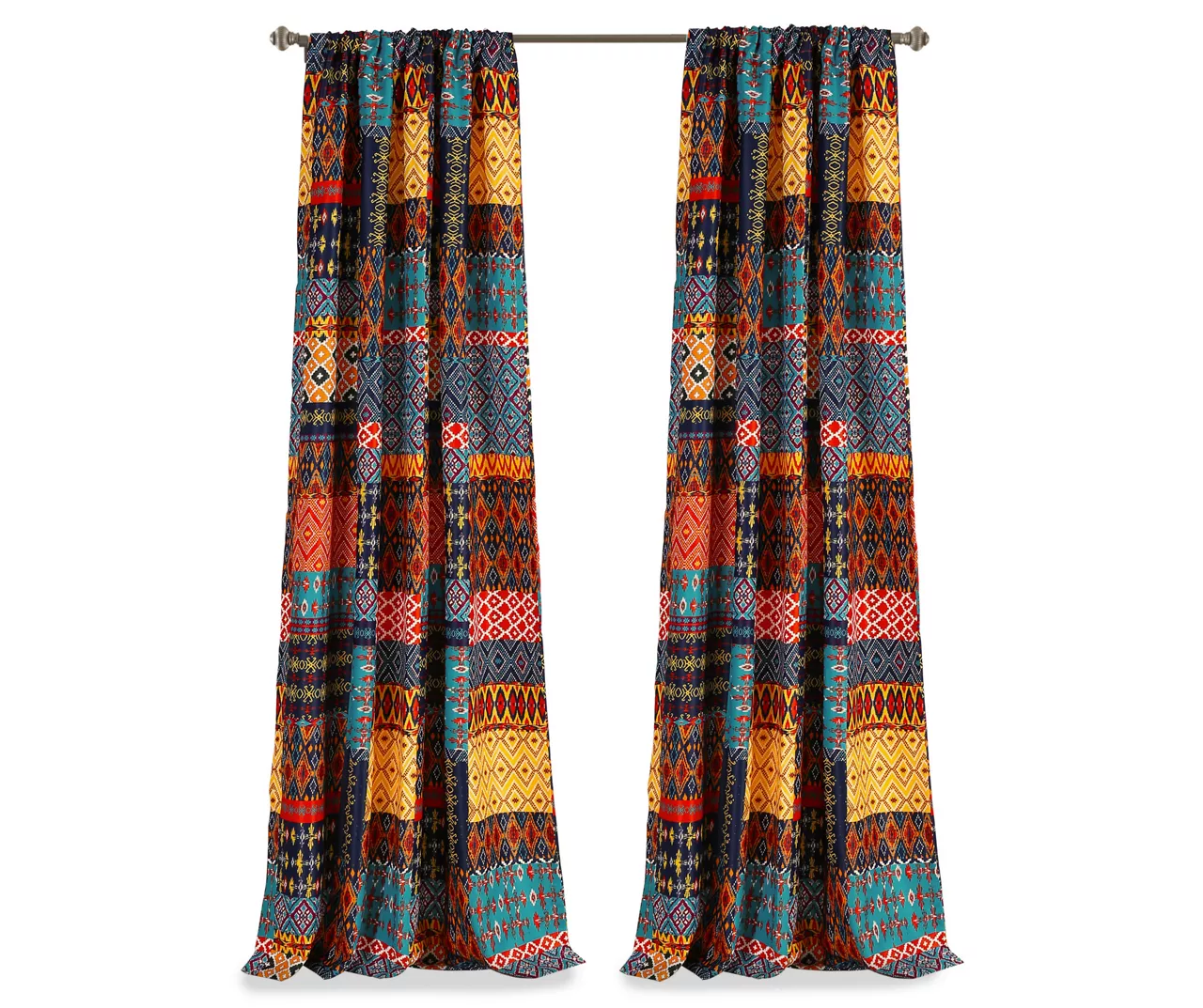 Misha Blue & Yellow Patchwork Room-Darkening Rod Pocket Curtain Panel Pair, (84") - Image 7