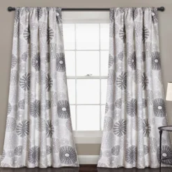 Circles Charcoal & Gray Room-Darkening Rod Pocket Curtain Panel Pair, (84")