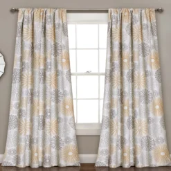 Circles Yellow & Gray Room-Darkening Rod Pocket Curtain Panel Pair, (84")