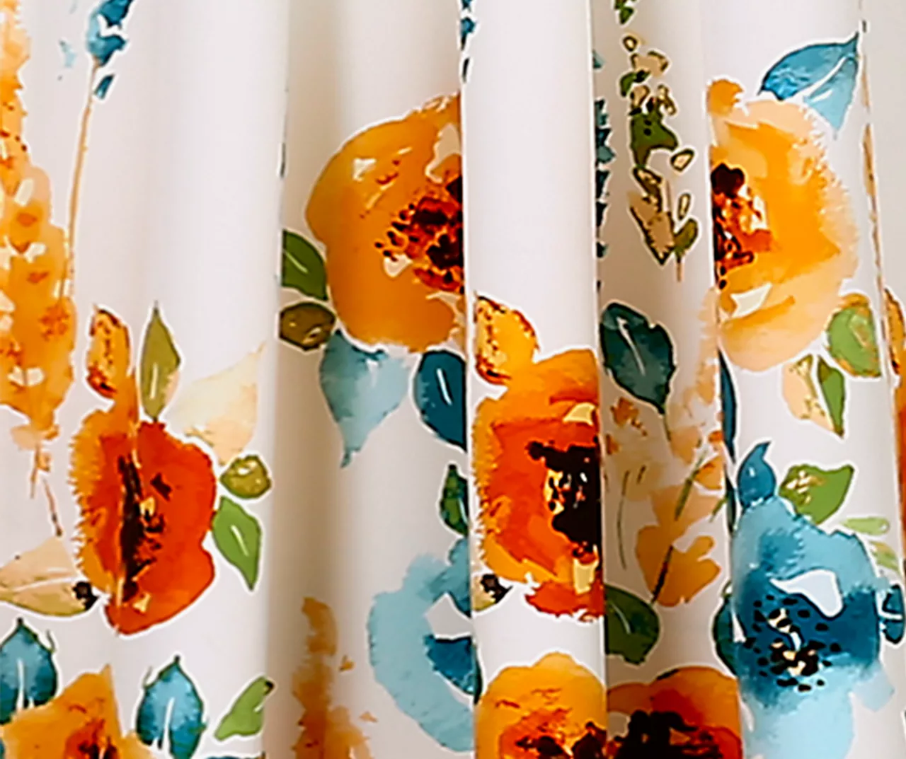 Percy Bloom Tangerine & Blue Room-Darkening Rod Pocket Curtain Panel Pair, (84") - Image 3
