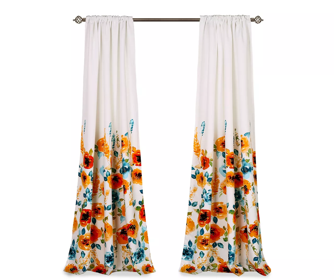 Percy Bloom Tangerine & Blue Room-Darkening Rod Pocket Curtain Panel Pair, (84") - Image 7