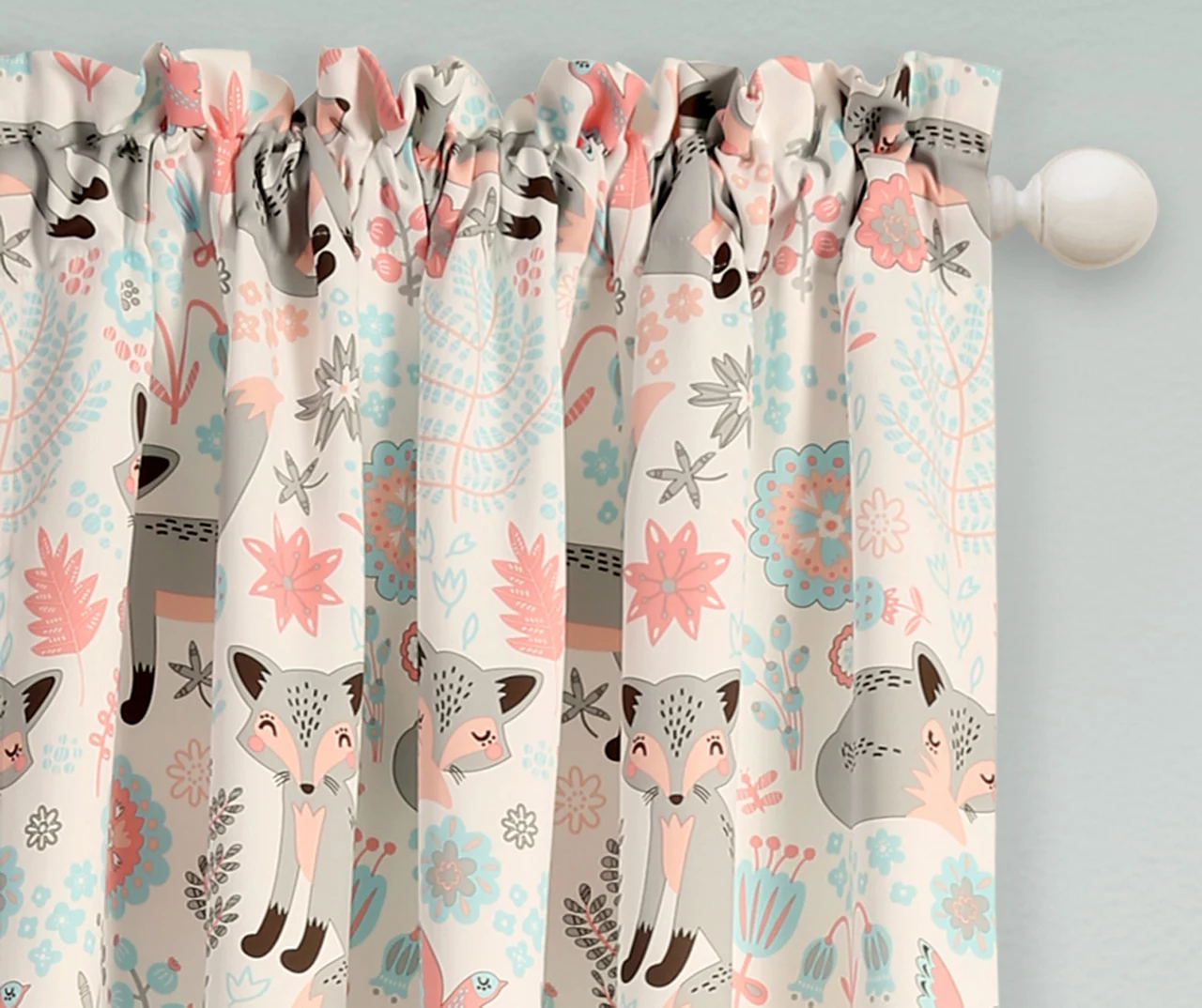 Pixie Fox Gray & Pink Room-Darkening Rod Pocket Curtain Panel Pair, (84") - Image 2