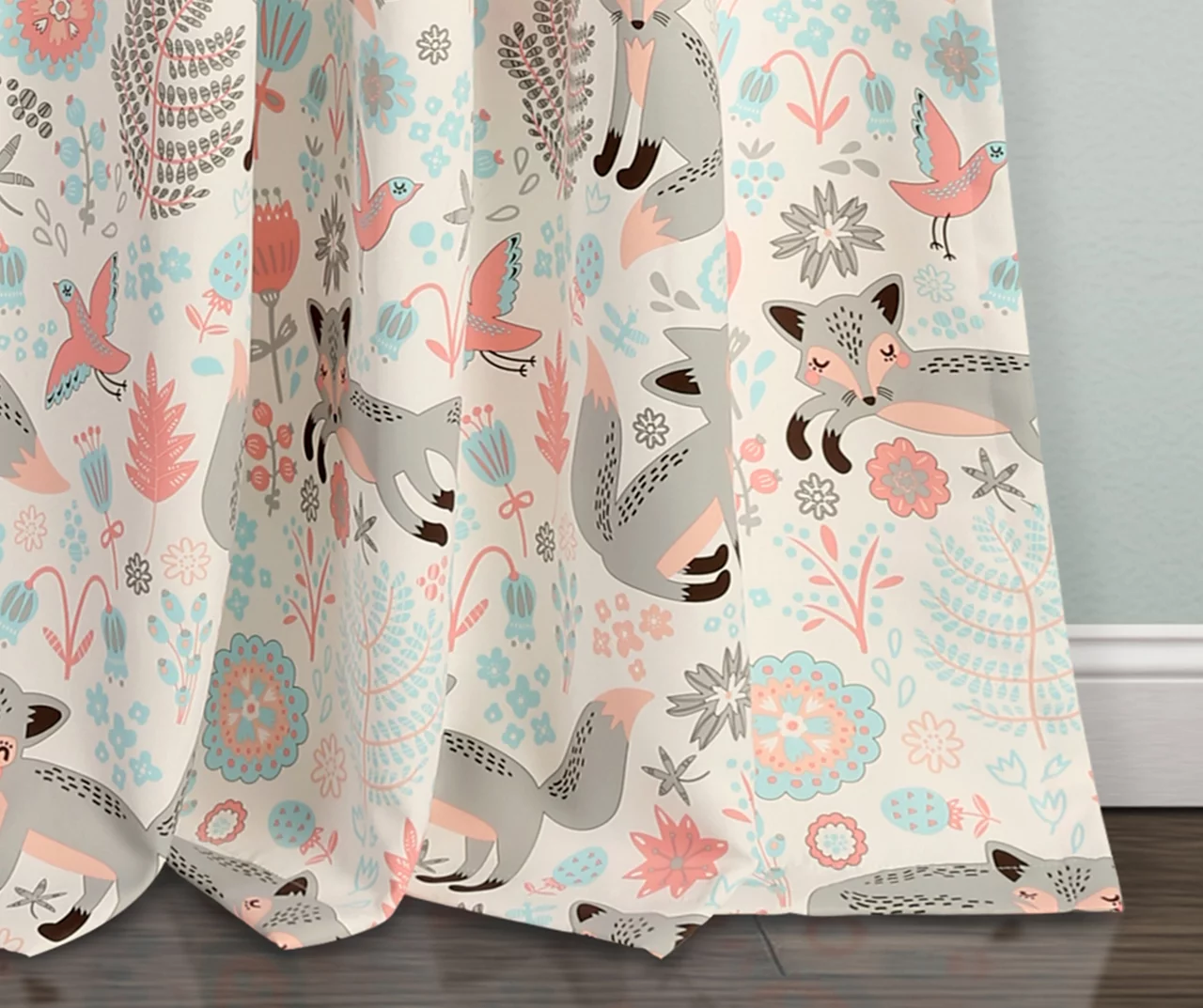 Pixie Fox Gray & Pink Room-Darkening Rod Pocket Curtain Panel Pair, (84") - Image 4