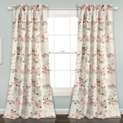 Pixie Fox Gray & Pink Room-Darkening Rod Pocket Curtain Panel Pair, (84")