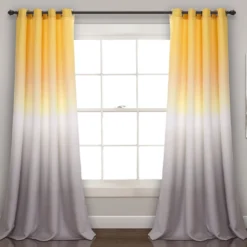 Umbre Fiesta Yellow & Gray Ombre Room-Darkening Grommet Curtain Panel Pair, (95")