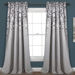 Weeping Flowers Gray Room-Darkening Rod Pocket Curtain Panel Pair, (84")