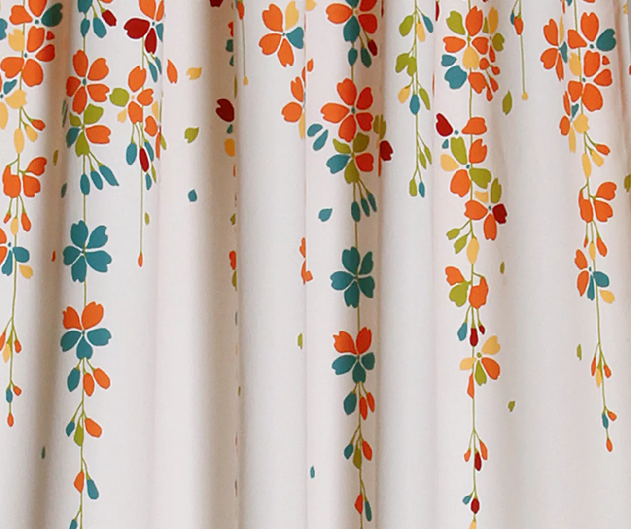 Weeping Flowers Turquoise & Tangerine Room-Darkening Rod Pocket Curtain Panel Pair, (95") - Image 3