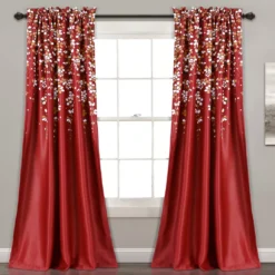 Weeping Flowers Red Room-Darkening Rod Pocket Curtain Panel Pair, (84")
