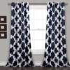 Wellow Ikat Navy & White Room-Darkening Grommet Curtain Panel Pair, (84")