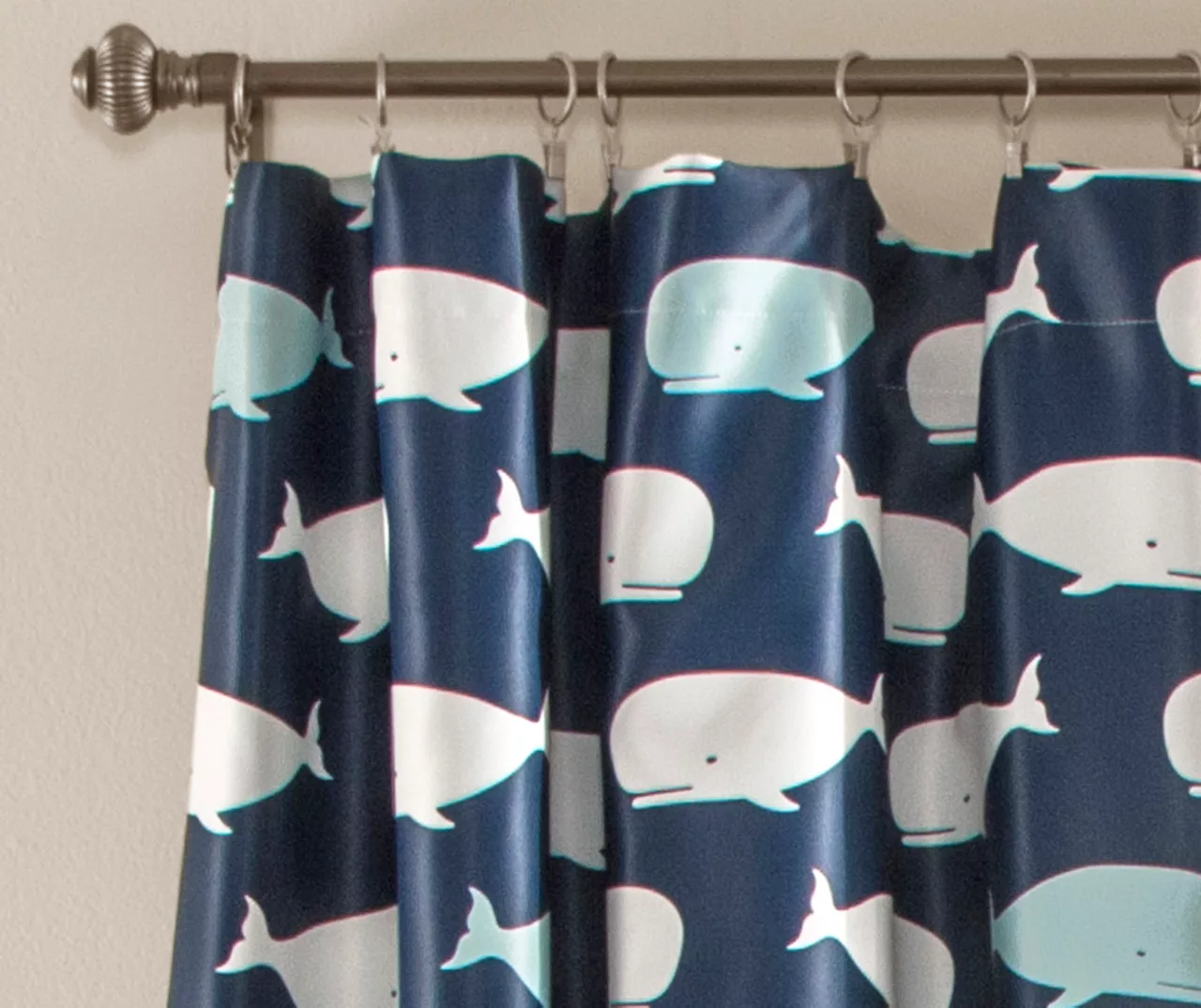 Whale Navy Room-Darkening Rod Pocket Curtain Panel Pair, (84") - Image 2