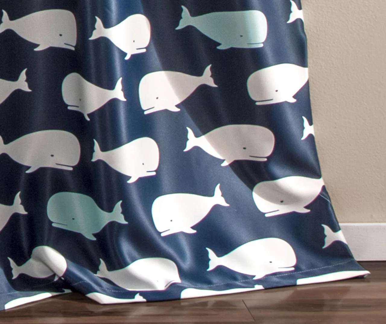 Whale Navy Room-Darkening Rod Pocket Curtain Panel Pair, (84") - Image 4