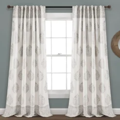 Teardrop Leaf Gray Room-Darkening Back Tab Curtain Panel Pair, (95")