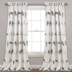Rowley Birds Blush & Gray Room-Darkening Rod Pocket Curtain Panel Pair, (95")