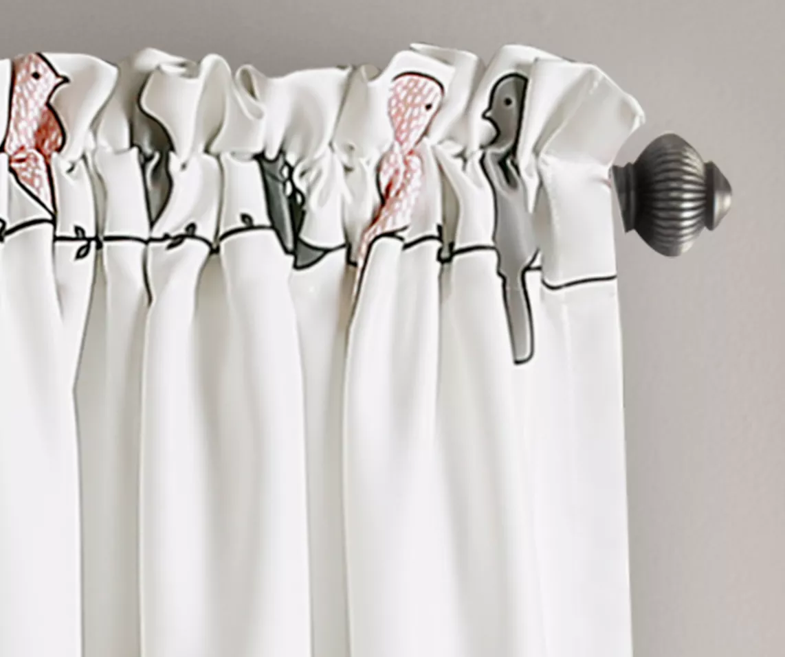 Rowley Birds Blush & Gray Room-Darkening Rod Pocket Curtain Panel Pair, (84") - Image 3