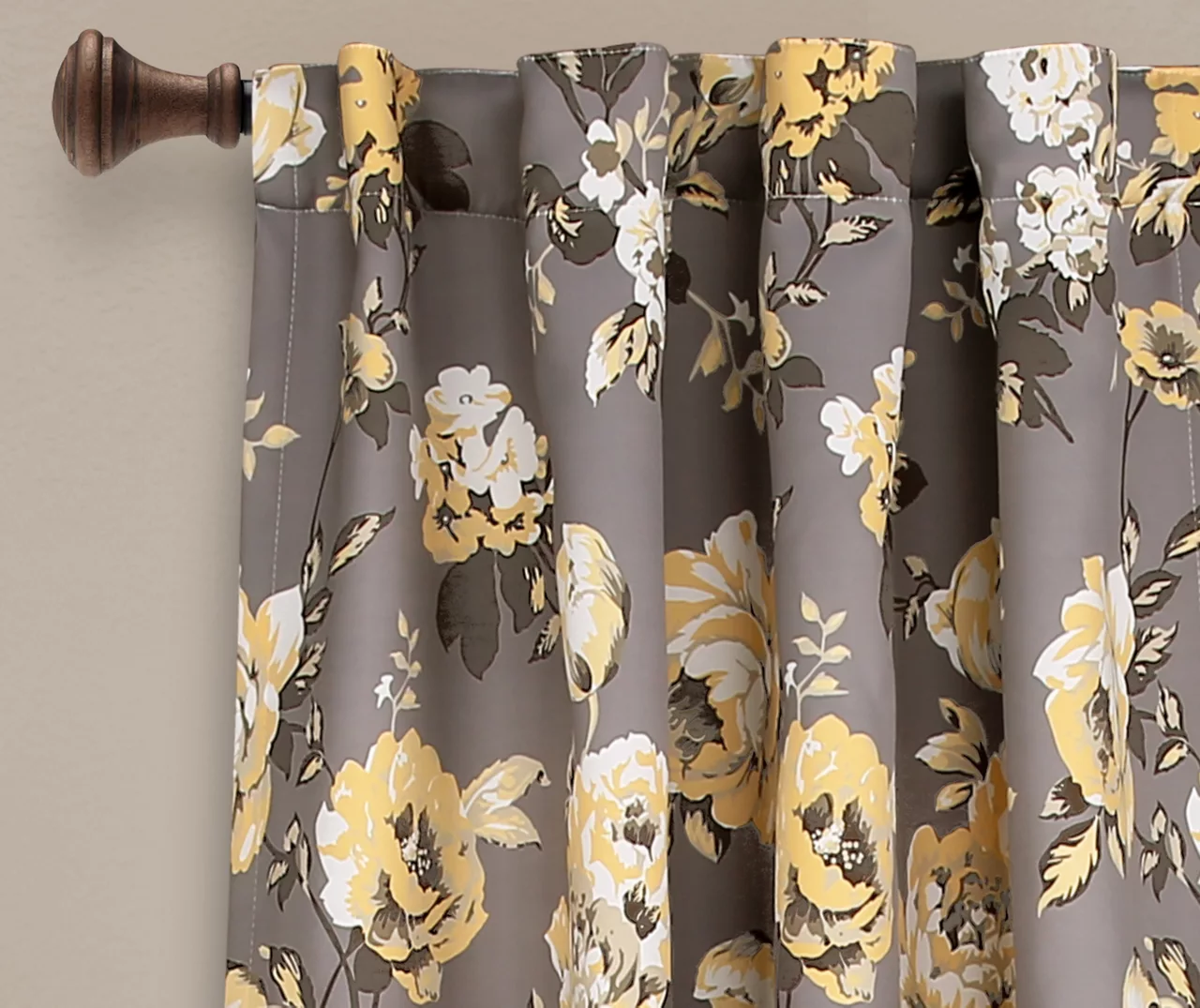 Tania Floral Gray & Yellow Room-Darkening Back Tab Curtain Panel Pair, (84") - Image 2