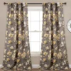 Tania Floral Gray & Yellow Room-Darkening Back Tab Curtain Panel Pair, (84")