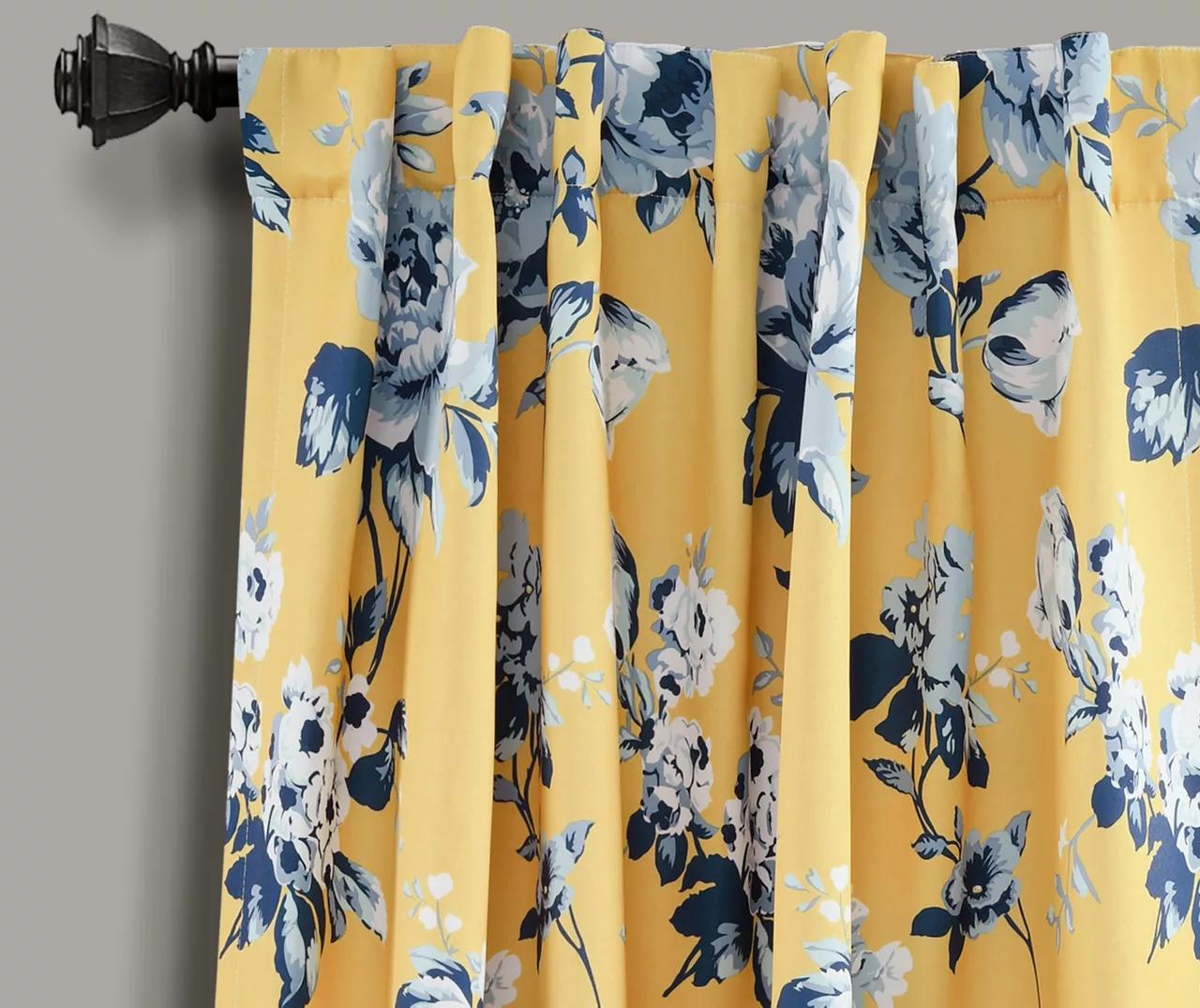 Tania Floral Yellow & Blue Room-Darkening Back Tab Curtain Panel Pair, (84") - Image 2
