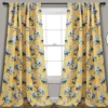 Tania Floral Yellow & Blue Room-Darkening Back Tab Curtain Panel Pair, (84")