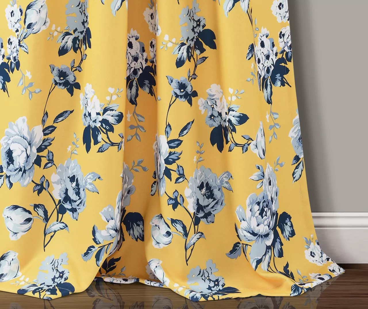 Tania Floral Yellow & Blue Room-Darkening Back Tab Curtain Panel Pair, (84") - Image 3