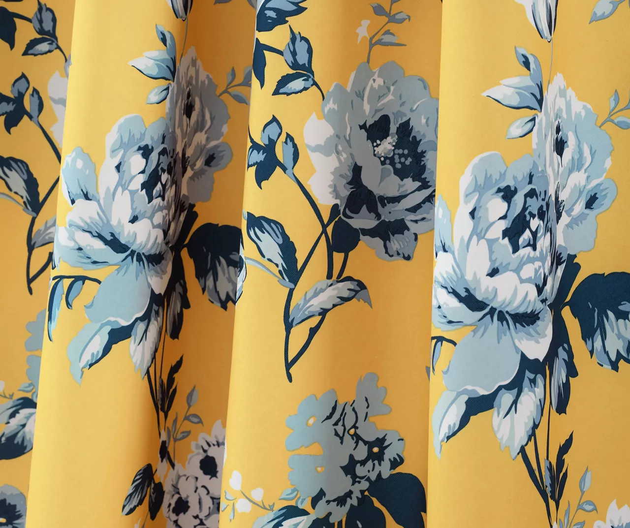 Tania Floral Yellow & Blue Room-Darkening Back Tab Curtain Panel Pair, (84") - Image 4