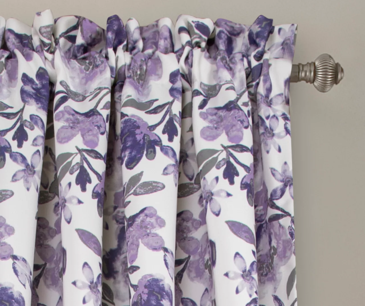 Tanisha Purple & Gray Floral Room-Darkening Rod Pocket Curtain Panel Pair, (84") - Image 2