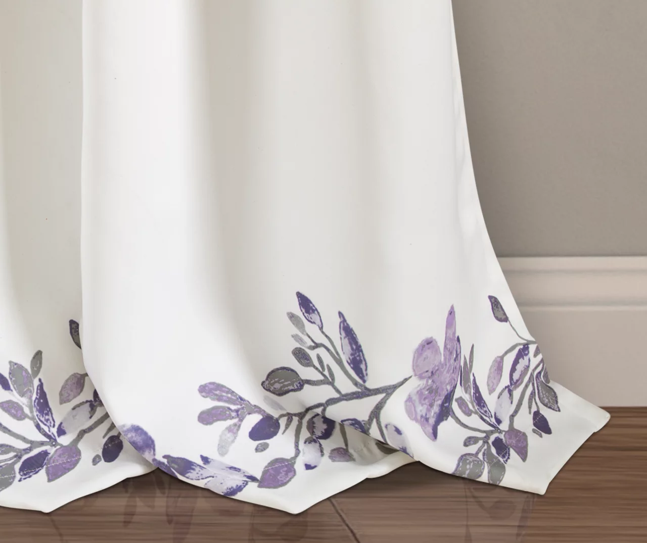 Tanisha Purple & Gray Floral Room-Darkening Rod Pocket Curtain Panel Pair, (84") - Image 4