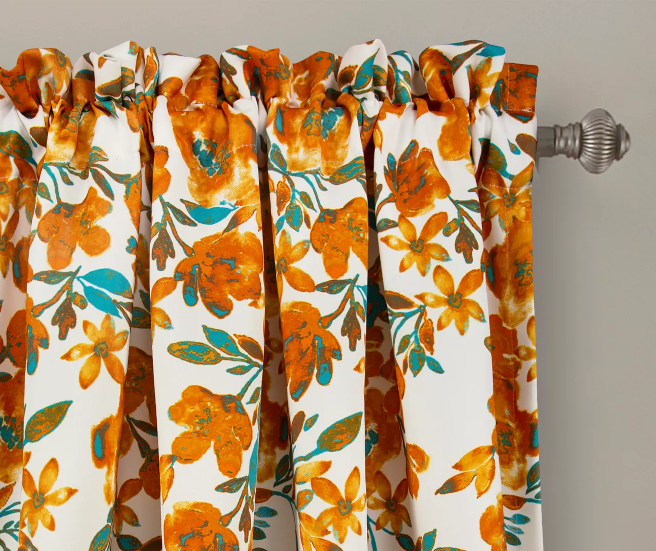 Tanisha Tangerine & Turquoise Floral Room-Darkening Rod Pocket Curtain Panel Pair, (84") - Image 2