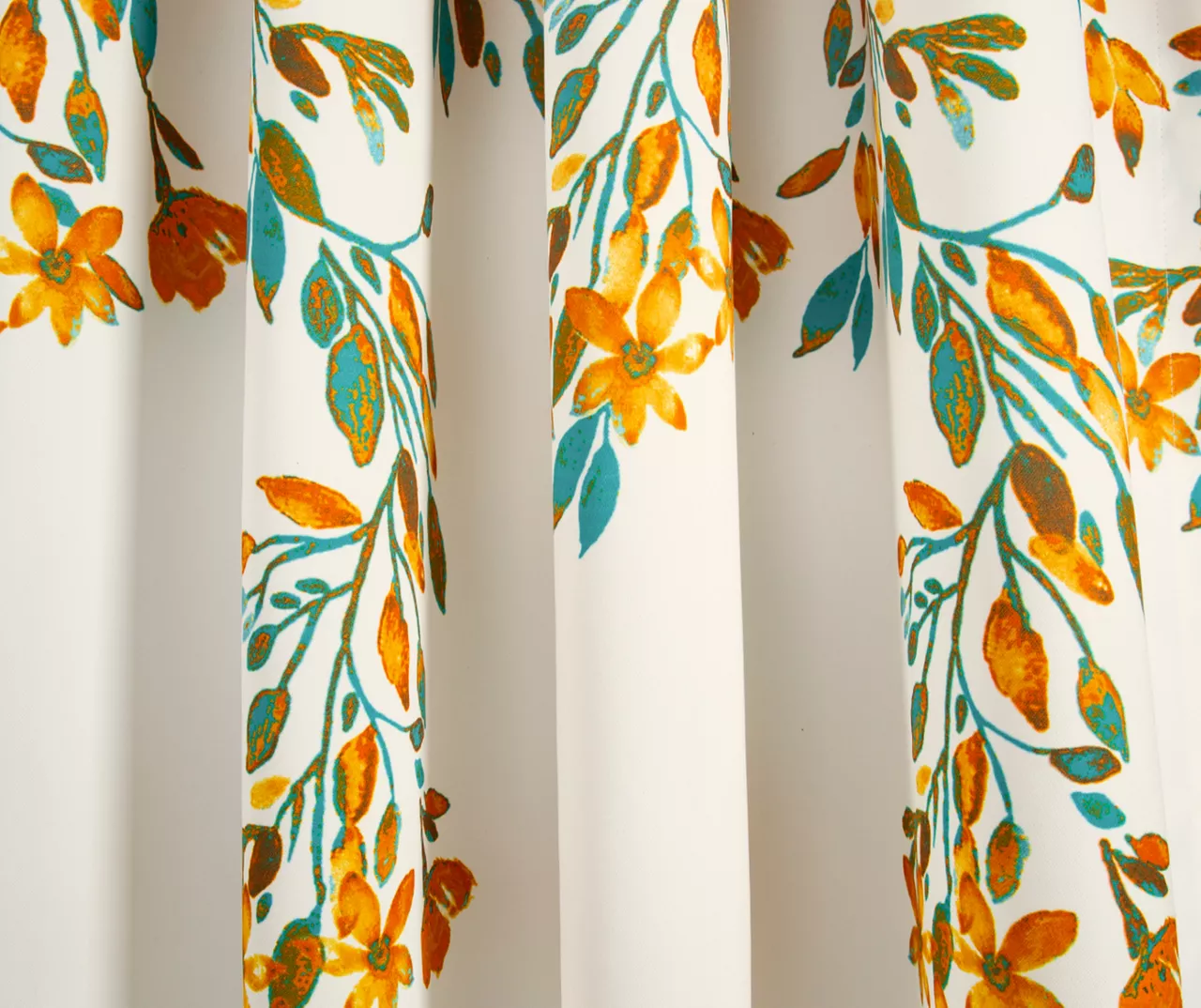 Tanisha Tangerine & Turquoise Floral Room-Darkening Rod Pocket Curtain Panel Pair, (84") - Image 3