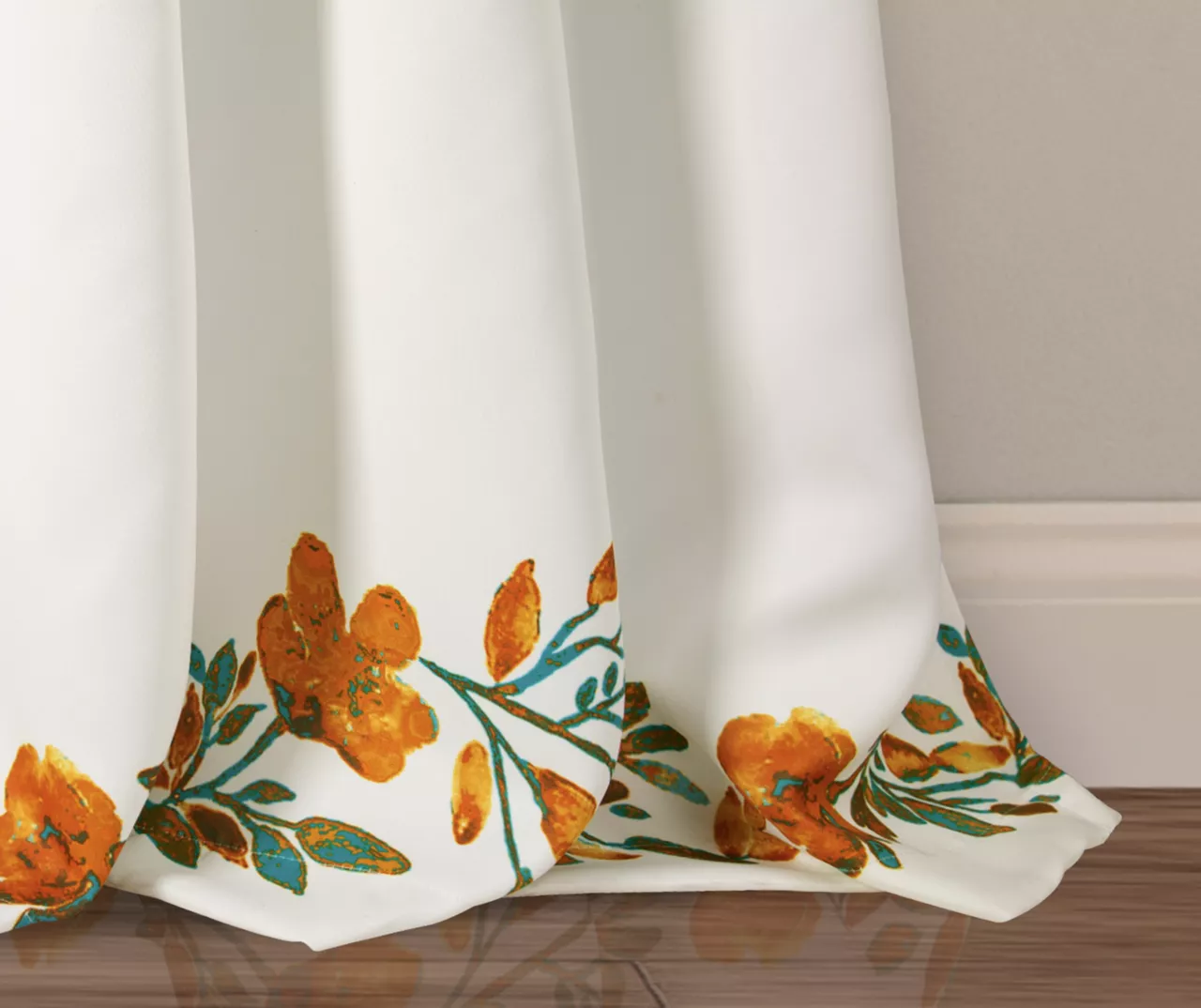 Tanisha Tangerine & Turquoise Floral Room-Darkening Rod Pocket Curtain Panel Pair, (84") - Image 4