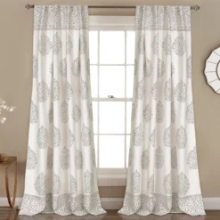 Teardrop Leaf Gray Room-Darkening Back Tab Curtain Panel Pair, (84")