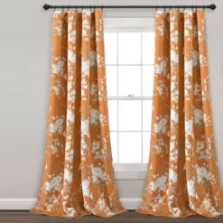 Botanical Garden Orange Room-Darkening Rod Pocket Curtain Panel Pair, (84")
