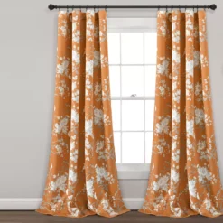 Botanical Garden Orange Room-Darkening Rod Pocket Curtain Panel Pair, (95")