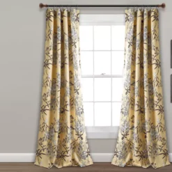Botanical Garden Yellow Room-Darkening Rod Pocket Curtain Panel Pair, (95")