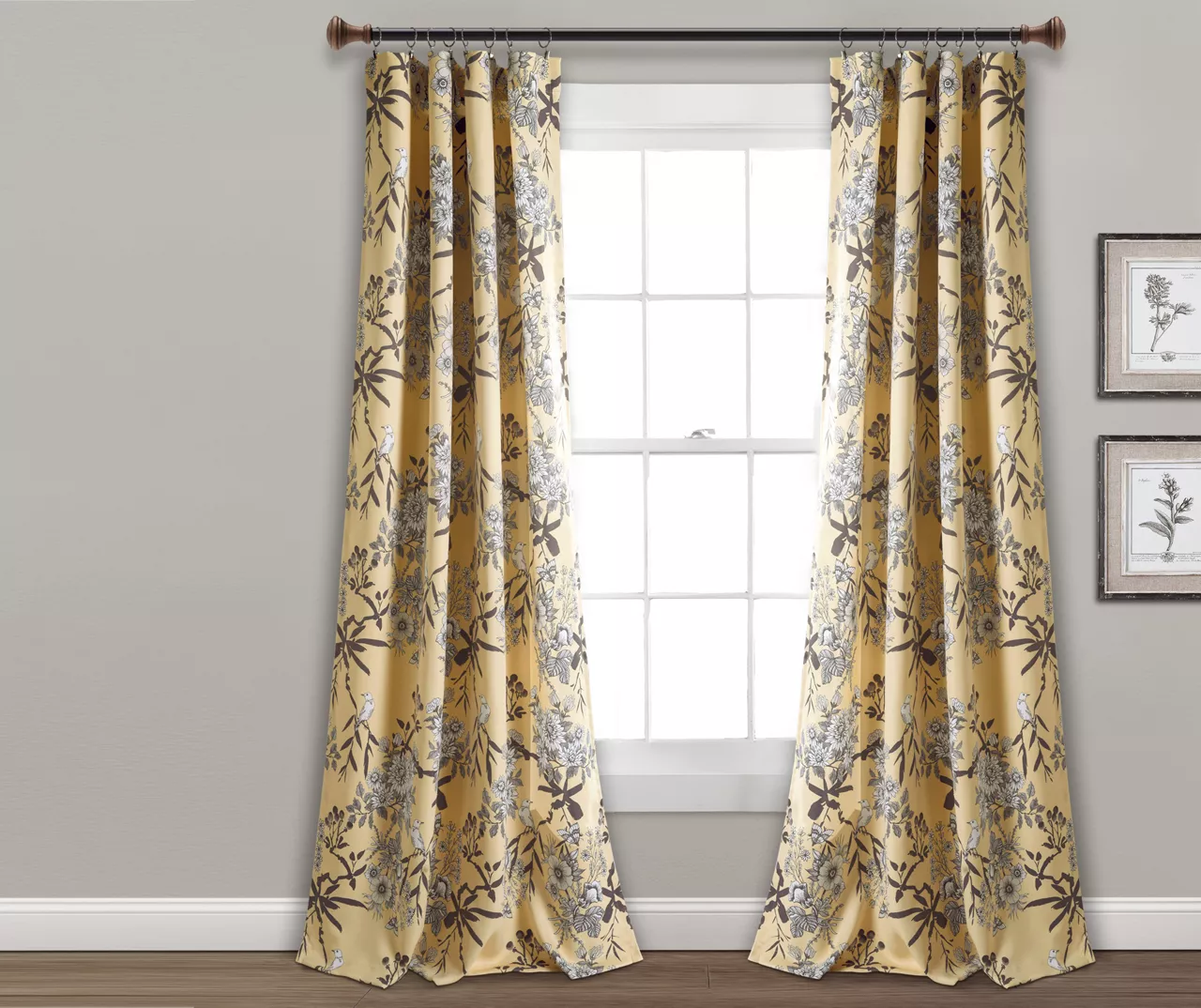 Botanical Garden Yellow Room-Darkening Rod Pocket Curtain Panel Pair, (95")