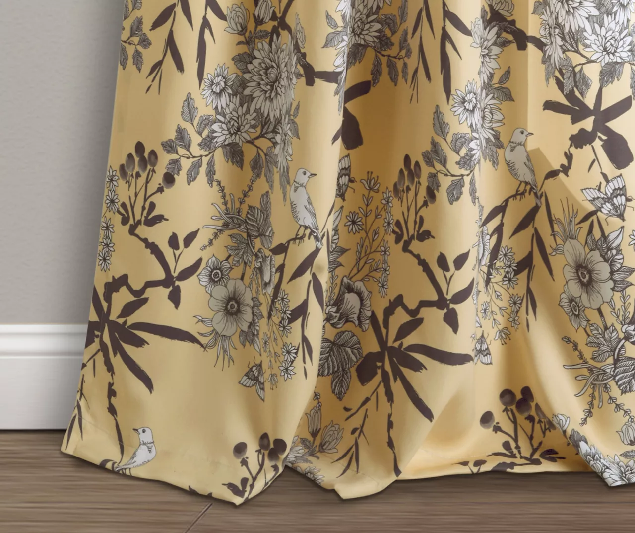 Botanical Garden Yellow Room-Darkening Rod Pocket Curtain Panel Pair, (95") - Image 3