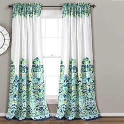 Clara Blue & Green Paisley Room-Darkening Rod Pocket Curtain Panel Pair, (84")