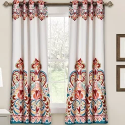 Clara Turquoise & Tangerine Paisley Room-Darkening Grommet Curtain Panel Pair, (63")