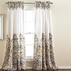 Clara Gray & Yellow Paisley Room-Darkening Rod Pocket Curtain Panel Pair, (84")