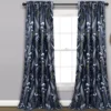 Devonia Allover Navy & Green Floral Room-Darkening Rod Pocket Curtain Panel Pair, (84")