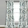 Devonia Allover White & Green Floral Room-Darkening Rod Pocket Curtain Panel Pair, (84")