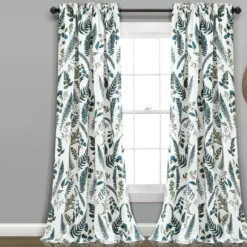 Devonia Allover White & Green Floral Room-Darkening Rod Pocket Curtain Panel Pair, (95")