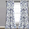 Devonia Allover White & Navy Floral Room-Darkening Rod Pocket Curtain Panel Pair, (95")