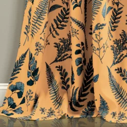 Devonia Allover Yellow & Blue Floral Room-Darkening Rod Pocket Curtain Panel Pair, (84")