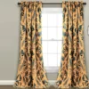 Devonia Allover Yellow & Blue Floral Room-Darkening Rod Pocket Curtain Panel Pair, (95")
