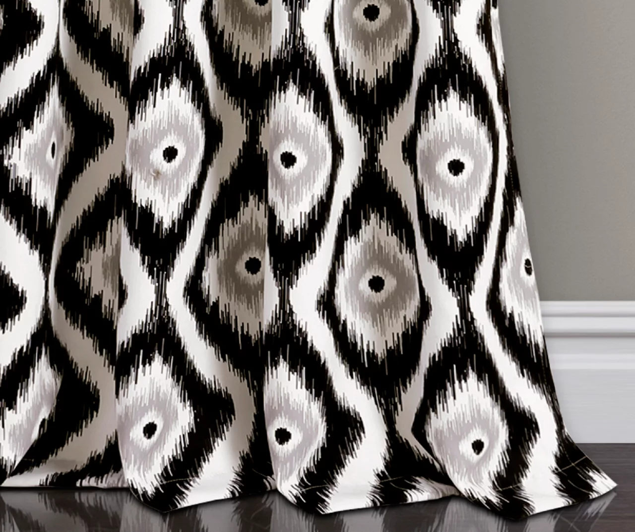 Diamond Ikat Black Room-Darkening Grommet Curtain Panel Pair, (84") - Image 4