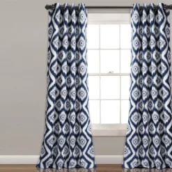 Diamond Ikat Navy Room-Darkening Grommet Curtain Panel Pair, (84")