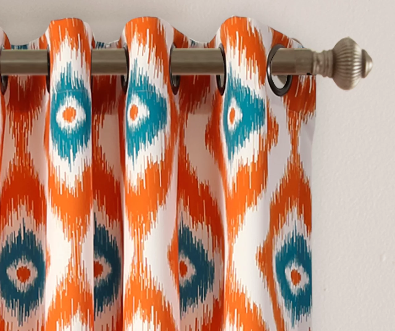 Diamond Ikat Turquoise & Orange Room-Darkening Grommet Curtain Panel Pair, (84") - Image 2