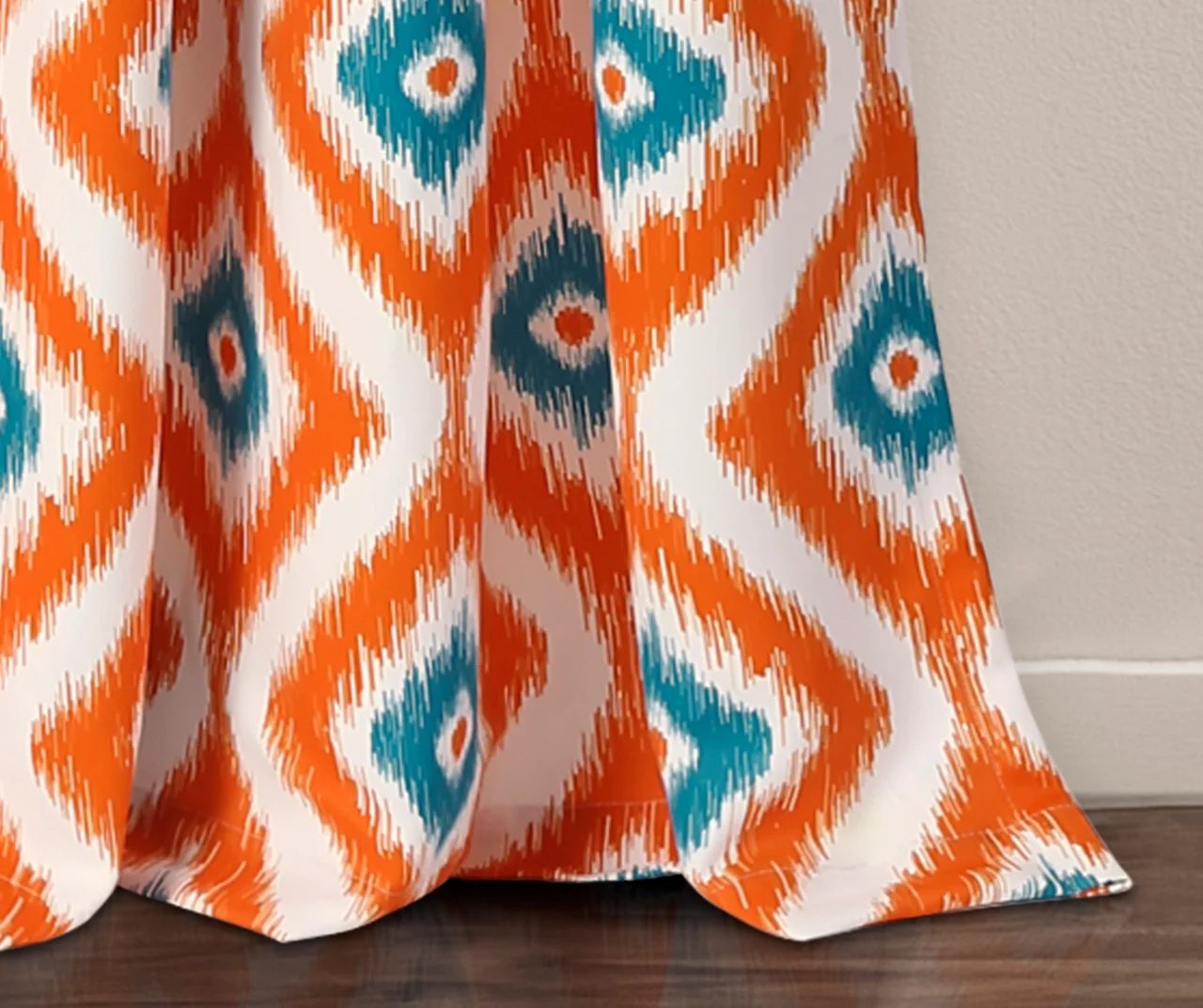 Diamond Ikat Turquoise & Orange Room-Darkening Grommet Curtain Panel Pair, (84") - Image 4